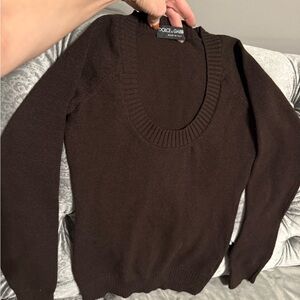 Dolce & Gabbana Dark Brown Scoop Neck Sweater -New!